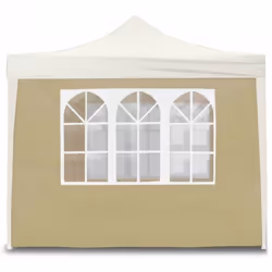 Telo laterale 3x2m beige per gazebo 3x3mt, in tessuto Oxford 210D con rivestimento in PVC. Dotato di finestra centrale avvolg ...