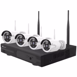 KIT VIDEOSORVEGLIANZA WIRELESS IP 2 MPX 4 TELECAMERE PROFESSIONALI 6 LED ARRAY Il Kit di Videovigilanza Nivian contiene: Inst ...