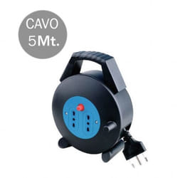 V-tac - Prolunga Elettrica Cavo 5 Mt Avvolgicavo 2 prese Bipasso 10/16A 2P+T con Protezione Termica
