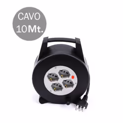V-Tac prolunga avvolgicavo di colore nero con spina e 4 prese bivalenti/Schuko. Realizzato in ABS di colore nero ad alta resi ...