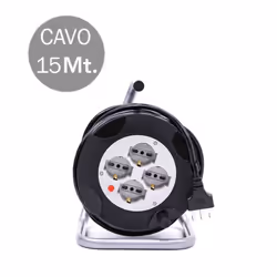V-Tac prolunga avvolgicavo di colore nero con spina e 4 prese bivalenti/Schuko. Realizzato in ABS di colore nero ad alta resi ...