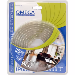 STRISCIA LED LUCE BLU 36W, mt.3 SMD5050 70 Lmw, 12W/mt, 220/240V, COPERTURA IN PVC IP65, ALIMENTATORE CON SPINA INCLUSA, G