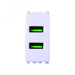 Modulo doppia presa USB 2.0 tipo A, 5Vdc 2,1A, serie Venus, bianco, compatibile con serie Vimar Arkè - Ettroit VA2402B
