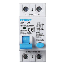 Ettroit - interruttore magnetotermico differenziale salvavita per barra din 2 moduli 1P+N 6A C6 240V 300mA 6KA