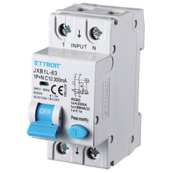 Ettroit - interruttore magnetotermico differenziale salvavita per barra din 2 moduli 1P+N 10A C10 240V 300mA 6KA