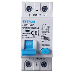 Ettroit - interruttore magnetotermico differenziale salvavita per barra din 2 moduli 1P+N 16A C16 240V 300mA 6KA