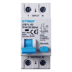 Ettroit - interruttore magnetotermico differenziale salvavita per barra din 2 moduli 1P+N 20A C20 240V 300mA 6KA