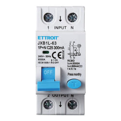Ettroit - interruttore magnetotermico differenziale salvavita per barra din 2 moduli 1P+N 25A C25 240V 300mA 6KA