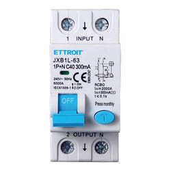 Ettroit - interruttore magnetotermico differenziale salvavita per barra din 2 moduli 1P+N 40A C40 240V 300mA 6KA