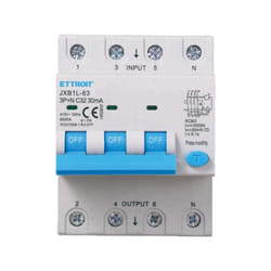 Ettroit - interruttore magnetotermico differenziale salvavita per barra din 4 moduli 3P+N 32A C32 380V 30mA 6KA