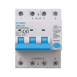 Ettroit - interruttore magnetotermico differenziale salvavita per barra din 4 moduli 3P+N 50A C50 380V 30mA 6KA