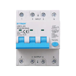 Ettroit - interruttore magnetotermico differenziale salvavita per barra din 4 moduli 3P+N 63A C63 380V 30mA 6KA