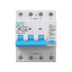 Ettroit - interruttore magnetotermico differenziale salvavita per barra din 4 moduli 3P+N 32A C32 380V 300mA 6KA