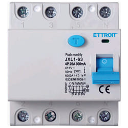 Ettroit - interruttore magnetotermico differenziale puro salvavita per barra din 4 moduli 4P 25A 415V 300mA 6KA