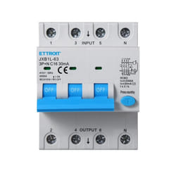 Ettroit - interruttore magnetotermico differenziale salvavita per barra din 4 moduli 3P+N 16A C16 380V 30mA 6KA