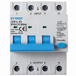 Ettroit - interruttore magnetotermico differenziale salvavita per barra din 4 moduli 3P+N 10A C10 380V 300mA 6KA