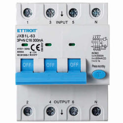 Ettroit - interruttore magnetotermico differenziale salvavita per barra din 4 moduli 3P+N 16A C16 380V 300mA 6KA