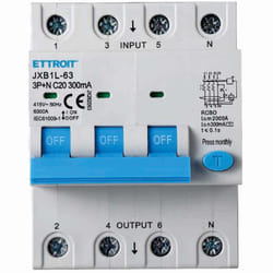 Ettroit - interruttore magnetotermico differenziale salvavita per barra din 4 moduli 3P+N 20A C20 380V 300mA 6KA