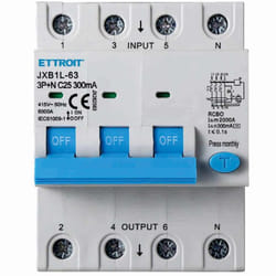 Ettroit - interruttore magnetotermico differenziale salvavita per barra din 4 moduli 3P+N 25A C25 380V 300mA 6KA