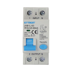 Ettroit - interruttore magnetotermico differenziale 1P+N, 2 moduli, 230Vac, 25A, 300mA, 6KA, classe a