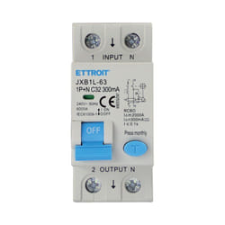 Interruttore magnetotermico differenziale 1P+N, 2 moduli, 230Vac, 32A, 300mA, 6KA, classe A