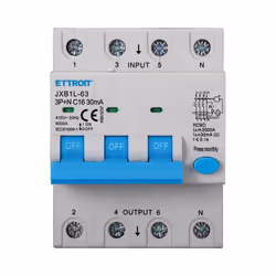 Interruttore magnetotermico differenziale RCBO Tipo A con curva C, progettato per la protezione di circuiti trifase da sovrac ...
