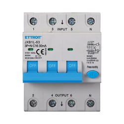 Ettroit - Interruttore Magnetotermico Differenziale Tipo a Curva c 3P+N 4M 6000A 30mA C16A ac 400V