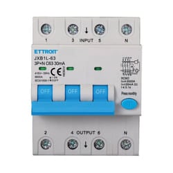 Ettroit - Magnetotermico Differenziale 3P+N 63A 30mA 380V-6KA classe a