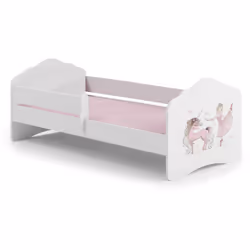 LETTO PER BAMBINI - Lettino per cameretta, Set camera da letto, Struttura porta materasso, 78x144 h65 cm, Bianco con unicorno ...