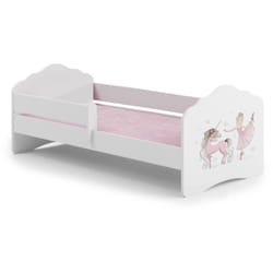Dmora - Letto per bambini Gorzow, Lettino per cameretta, Set camera da letto, Struttura porta materasso, 78x144 h65 cm, Bianco con unicorno