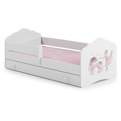 Dmora - Letto per bambini Poznan, Lettino per cameretta, Set camera da letto, Struttura porta materasso, 85x164 h63 cm, Bianco con unicorno