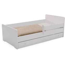 Dmora - Letto per bambini Slupsk, Lettino per cameretta, Set camera da letto, Struttura porta materasso, 77x144 h56 cm, Bianco