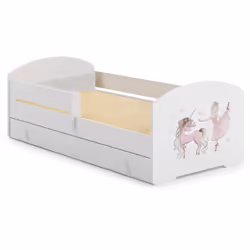 LETTO PER BAMBINI - Lettino per cameretta, Set camera da letto, Struttura porta materasso, 77x144 h56 cm, Bianco con unicorno ...