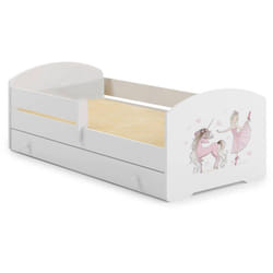 Dmora - Letto per bambini Crising, Lettino per cameretta, Set camera da letto, Struttura porta materasso, 77x144 h56 cm, Bianco con unicorno