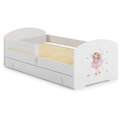 Dmora - Letto per bambini Gorio, Lettino per cameretta, Set camera da letto, Struttura porta materasso, 85x164 h63 cm, Bianco con Fatina