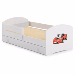 LETTO PER BAMBINI - Lettino per cameretta, Set camera da letto, Struttura porta materasso, 85x164 h63 cm, Bianco con macchina ...