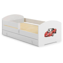 Dmora - Letto per bambini Gorio, Lettino per cameretta, Set camera da letto, Struttura porta materasso, 85x164 h63 cm, Bianco con macchina