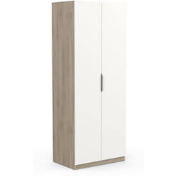 Guardaroba 2 ante Fioretta, Mobile camera da letto, Cabina armadio portabiti, Armadio appendiabiti, 79x51 h203 cm, Rovere e Bianco opaco - Dmora