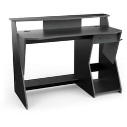 Dmora - Scrivania Ripoli, Scrittoio da gaming, Tavolo per ufficio porta pc, Piano di lavoro, 124x60 h90 cm, Grigio scuro e Nero