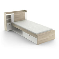 Letto singolo Wali, Sommier per camera da letto, Giroletto per stanza, Struttura porta materasso, 200x120 h 91 cm, Rovere e Bianco opaco - Dmora