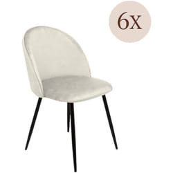 Set di 6 sedie Achito, Poltrona rivestita in velluto, Sedia da pranzo imbottita, Seduta per riunioni, 51x54h82 cm, Panna - Dmora