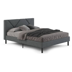 Letto matrimoniale Tirino, Letto imbottito in tessuto con testiera, Doghe in legno, adatto a materasso da 160x200, Grigio - Dmora
