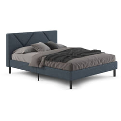 Dmora - Letto piazza e mezza Hemera, Letto imbottito in tessuto con testiera, Doghe in legno, adatto a materasso da 120x190, Blu