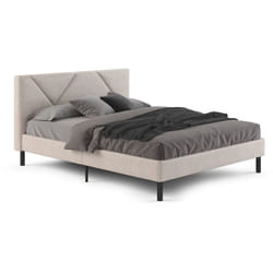 Letto matrimoniale Morpheus, Letto imbottito in tessuto con testiera, Doghe in legno, adatto a materasso da 160x190, Beige - Dmora