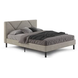 Letto matrimoniale Hypnos, Letto imbottito in tessuto con testiera, Doghe in legno, adatto a materasso da 160x200, Tortora - Dmora