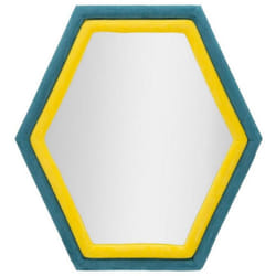 Dmora - Specchio Balla, Specchiera, Articolo d'arredo a muro, Decorazione con specchio, 75x4 h80 cm, Blu e Giallo