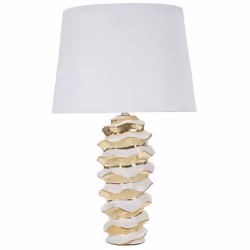 LAMPADA DA TAVOLO - Luce da scrivania, Luminaria da ufficio, Lampada da lavoro, 33x33 h53 cm, Bianco e Oro. STRUTTURA E UTILI ...