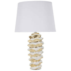 Dmora - Lampada da tavolo Ashcan, Luce da scrivania, Luminaria da ufficio, Lampada da lavoro, 33x33 h53 cm, Bianco e Oro
