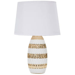 Dmora - Lampada da tavolo Barr, Luce da scrivania, Luminaria da ufficio, Lampada da lavoro, 33x33 h50 cm, Bianco e Oro