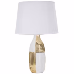 LAMPADA DA TAVOLO - Luce da scrivania, Luminaria da ufficio, Lampada da lavoro, 33x33 h54 cm, Bianco e Oro. STRUTTURA E UTILI ...